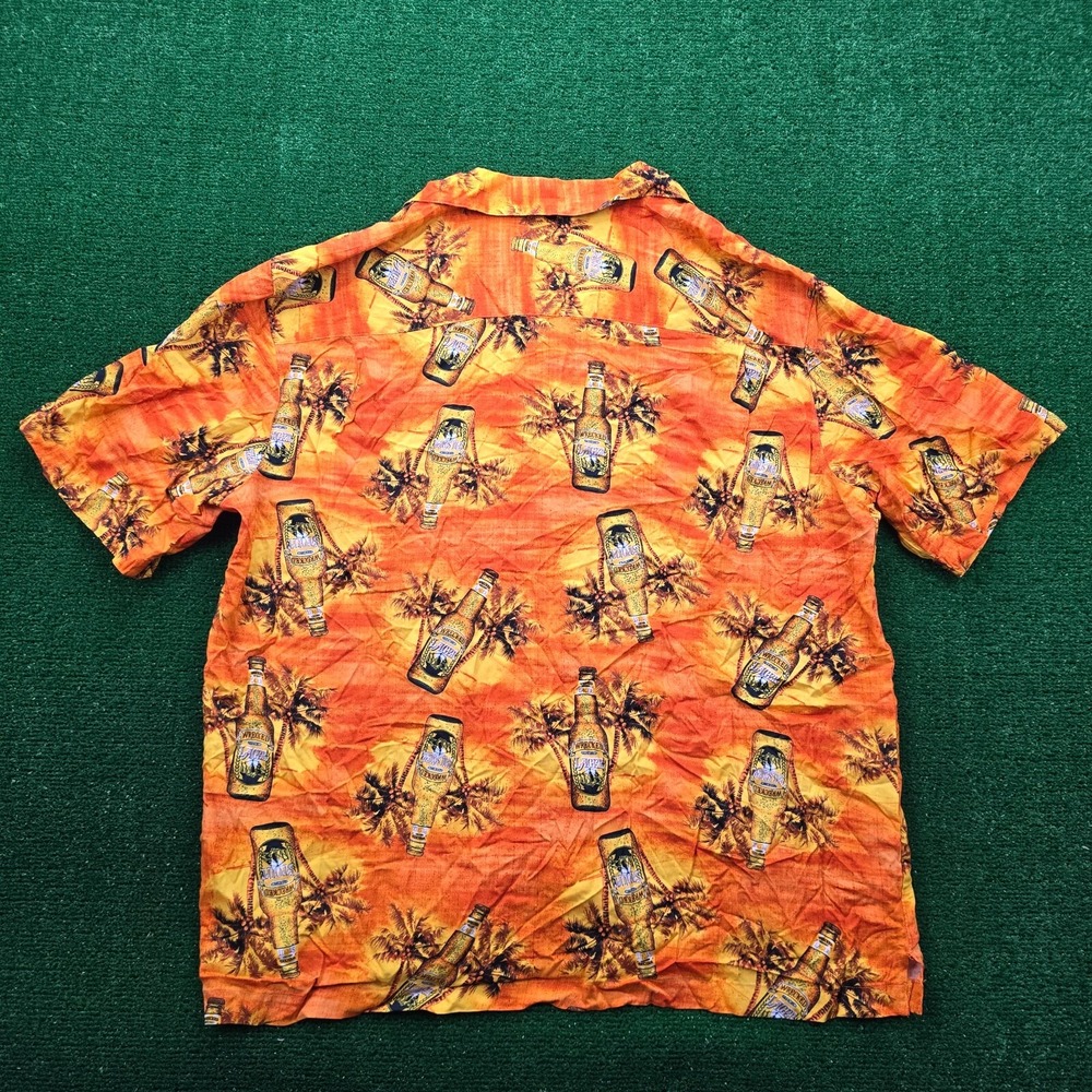 George Hawaiian Shirt Mens XL Orange Button Up Wrecked Lager Beer Bottle Rayon - Picture 8 of 8